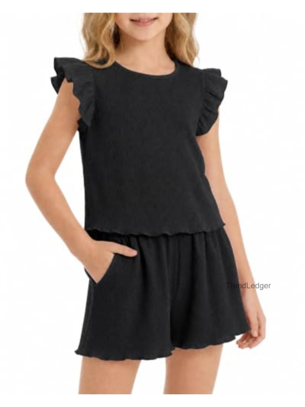 Girls 2 Piece Flutter Sleeve Top & Shorts Set